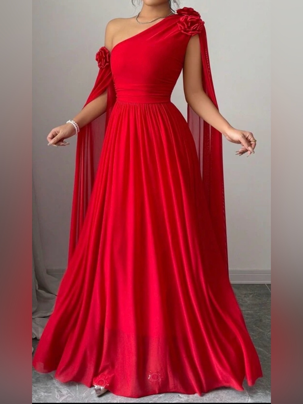 Off-Shoulder Red Evening Gown